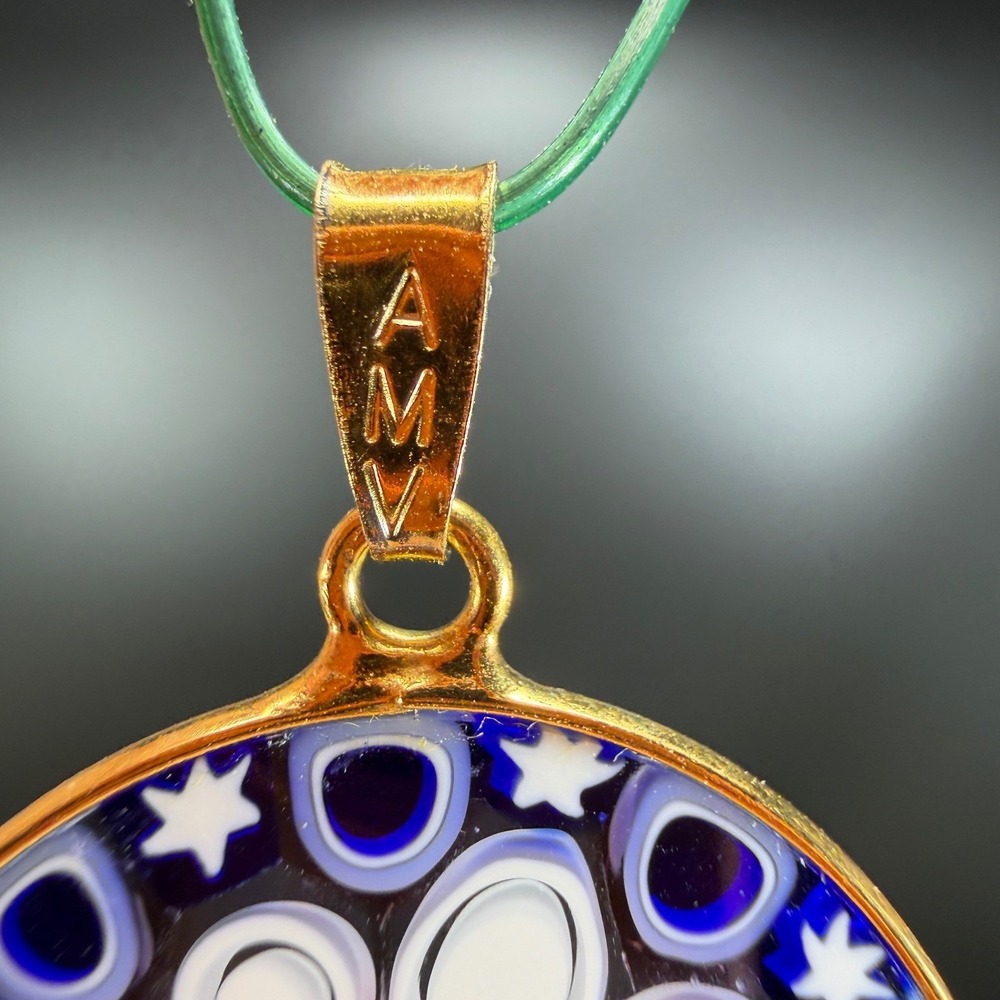 AMV Murano Millefiori Glass Pendant Hand Made Glass Italy Blue Pink Star VTG - Picture 7 of 11